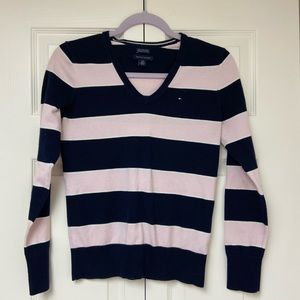 Tommy Hilfiger pink and navy v-neck sweater